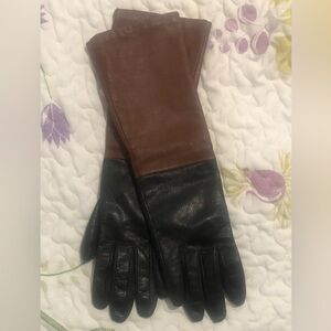 Calvin Klein Brown and Black Leather Gloves Previously Loved